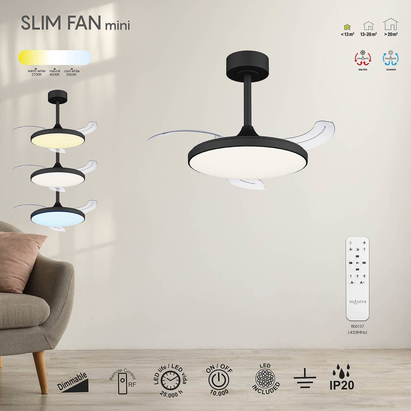 Люстра-вентилятор Mantra Slim Fan 9056