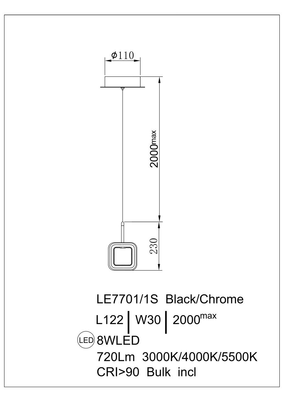 LE7701/1S Black Chrome Светильник подвесной LEON Theona LE7701/1S Black Chrome