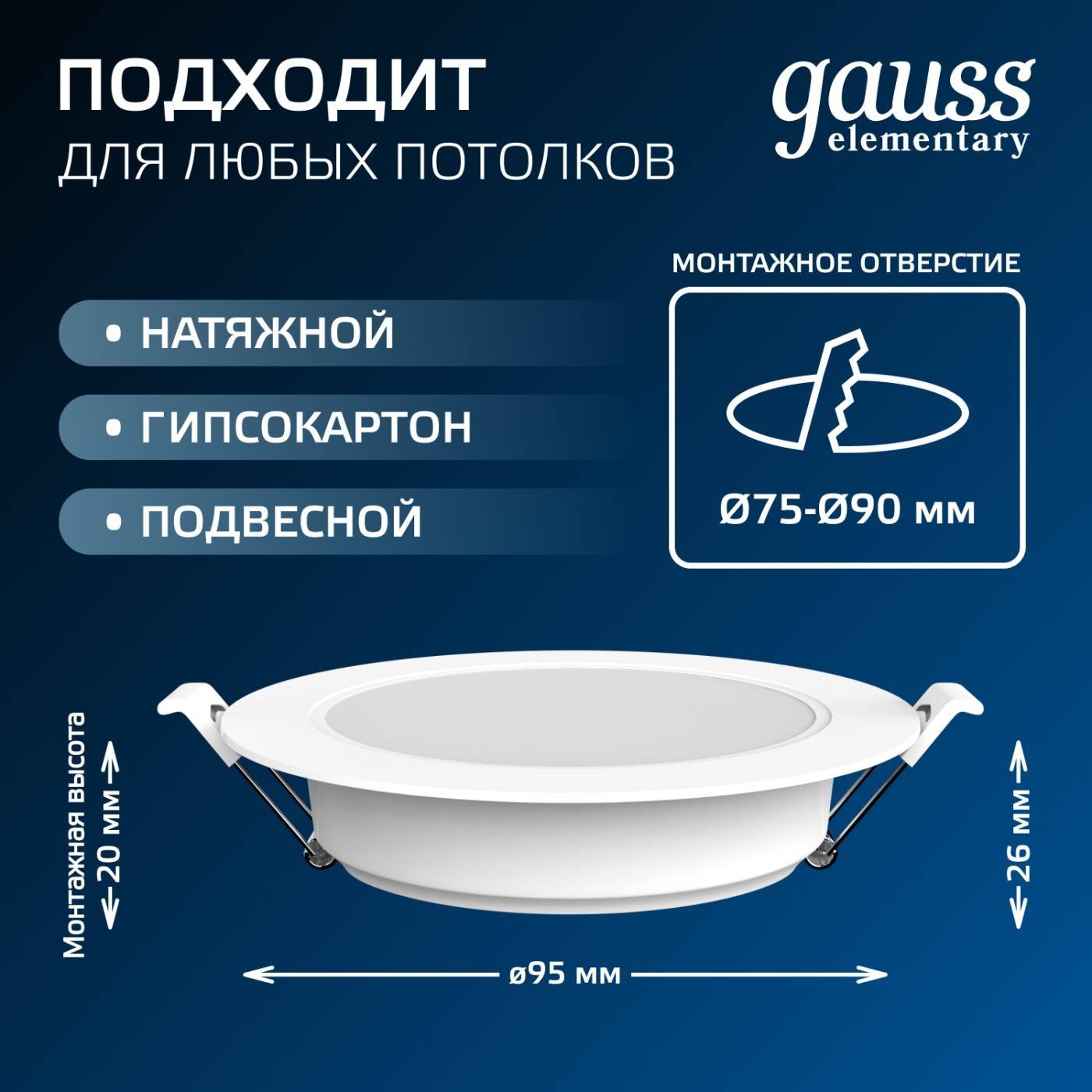 Встраиваемый светильник Gauss Elementary 9100420205
