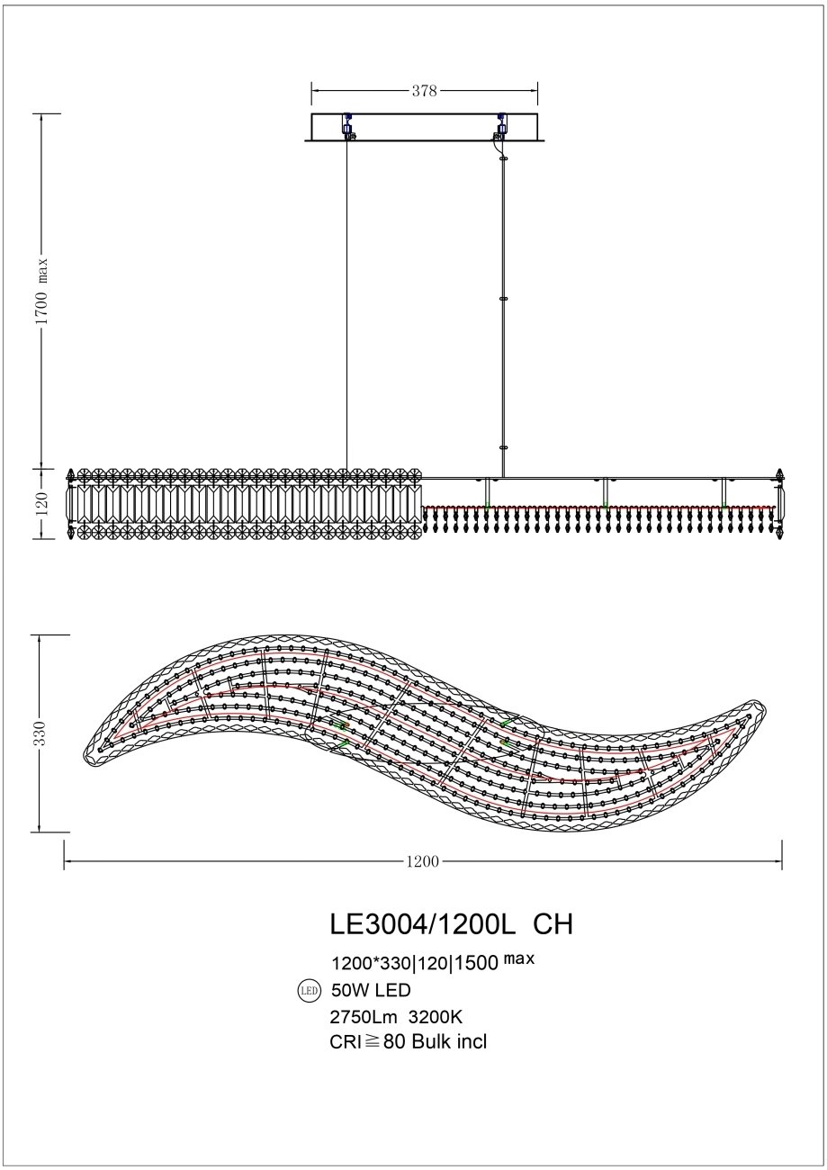 Светильник подвесной LEON Justine LE3004/1200L CH