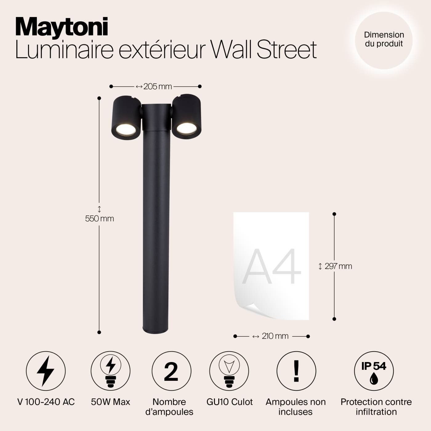 O010FL-02B Уличный наземный светильник Maytoni Wall Street O010FL-02B