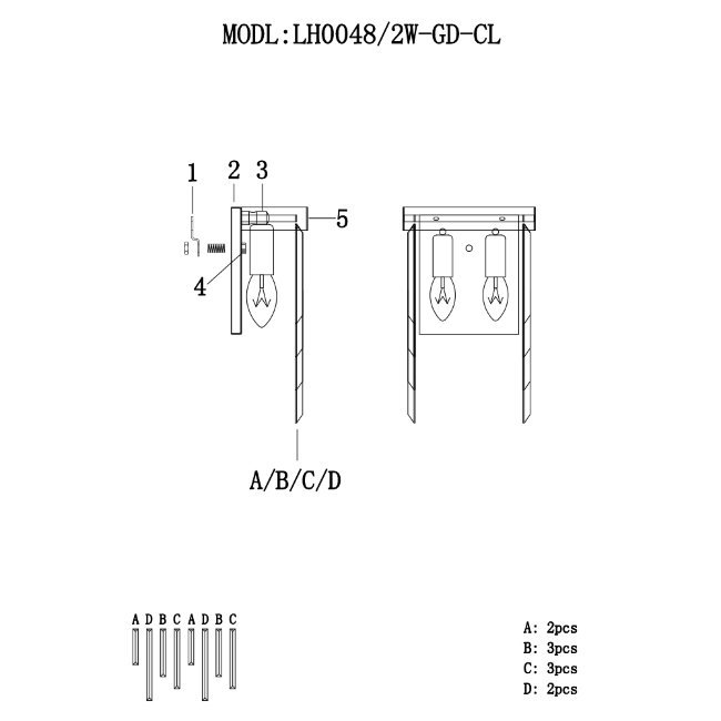 Настенное бра Lumien Hall Dzhillian LH0048/2W-GD-CL