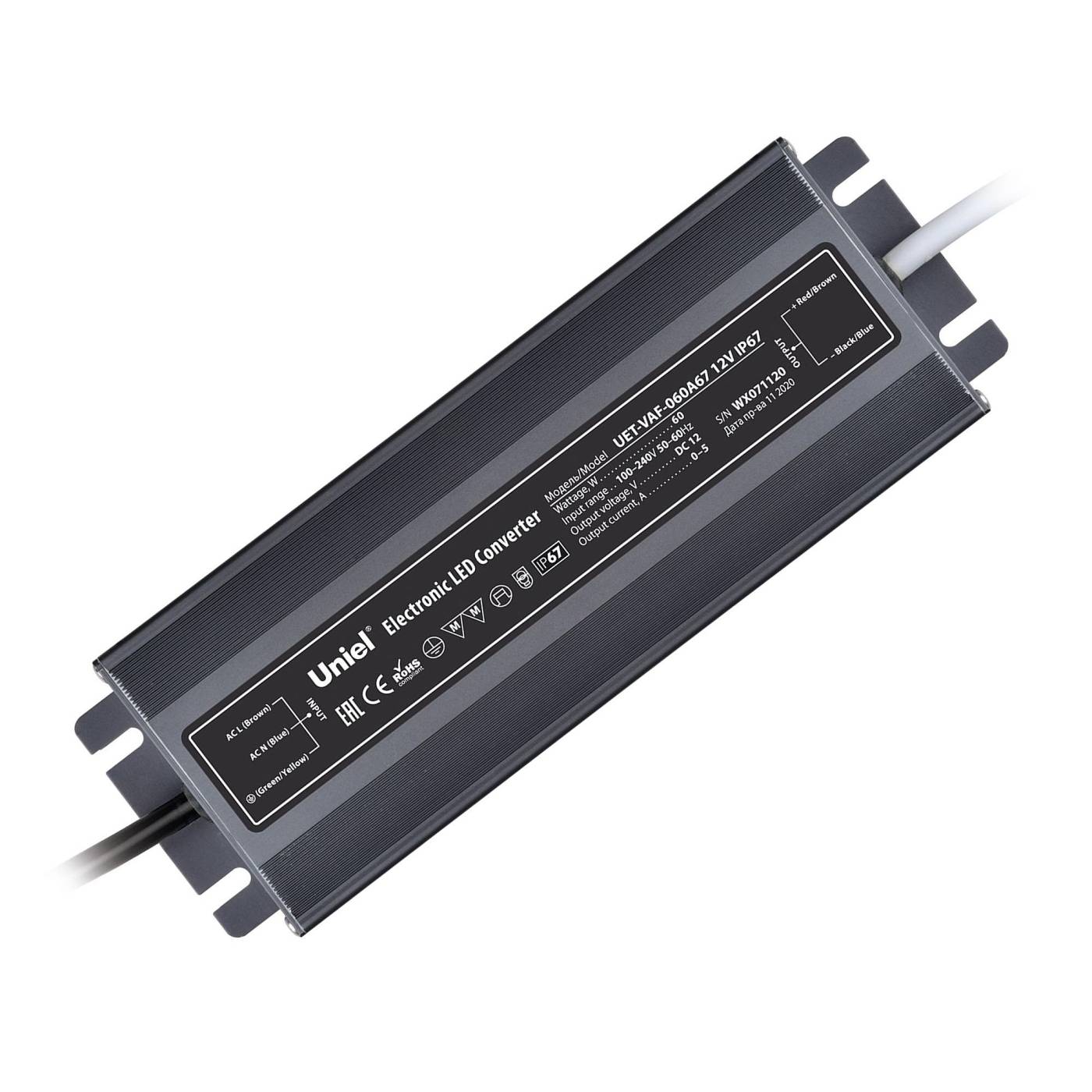 UET-VAF-060A67 12V IP67 Драйвер для LED ленты Uniel UET-VAF-060A67 12V IP67