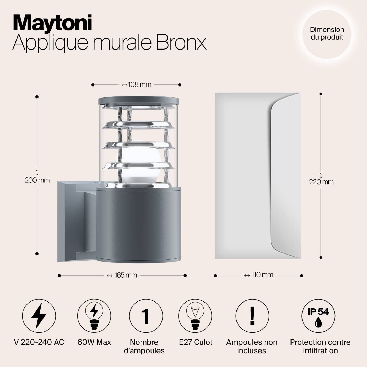 Уличный настенный светильник Maytoni Bronx O576WL-01GR