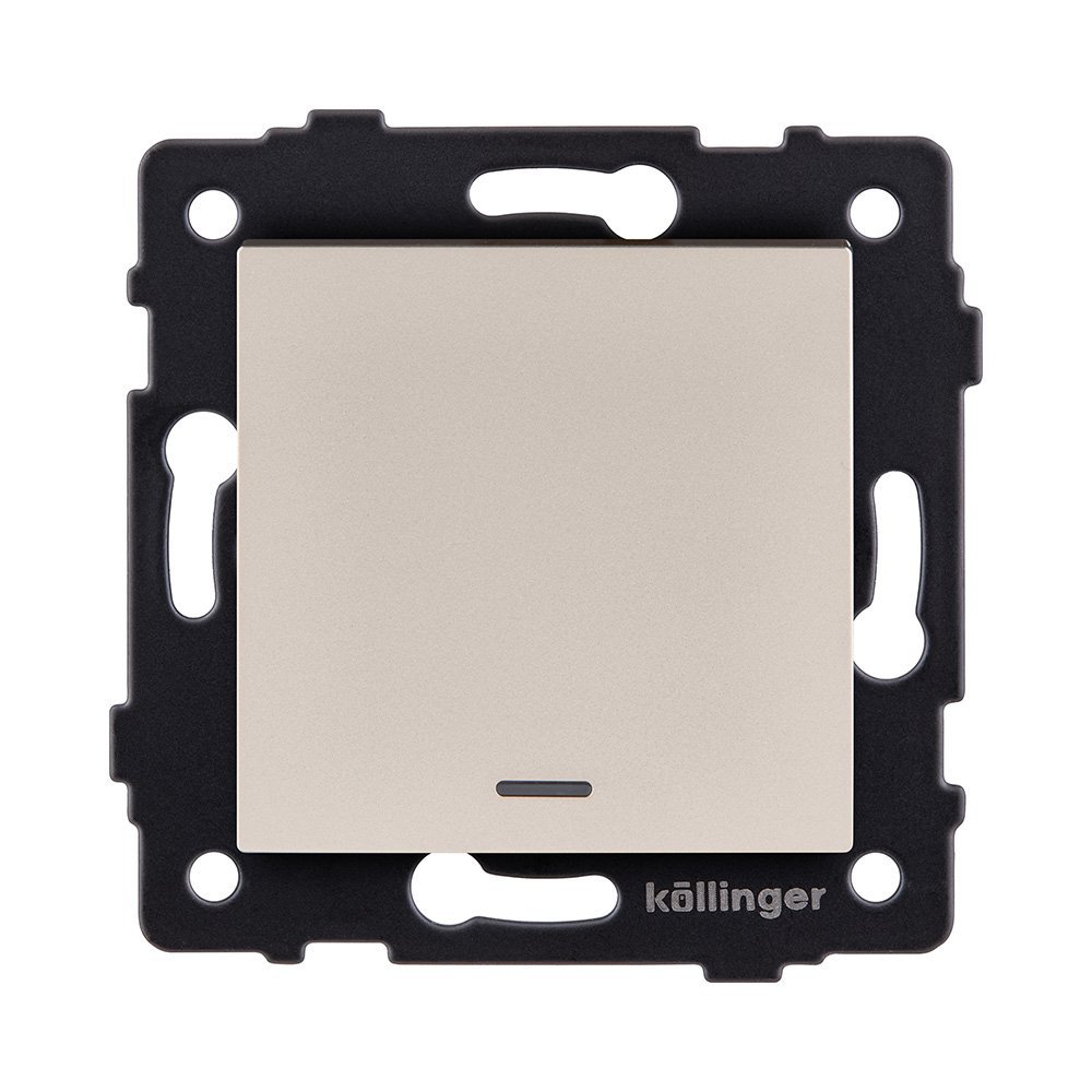 REA-S-015GD Выключатель 1-клавишный перекрестный 10А/250В с LED подсветкой, золотой Kollinger REA-S-015GD для Aspekt, Eleganz, Reflex