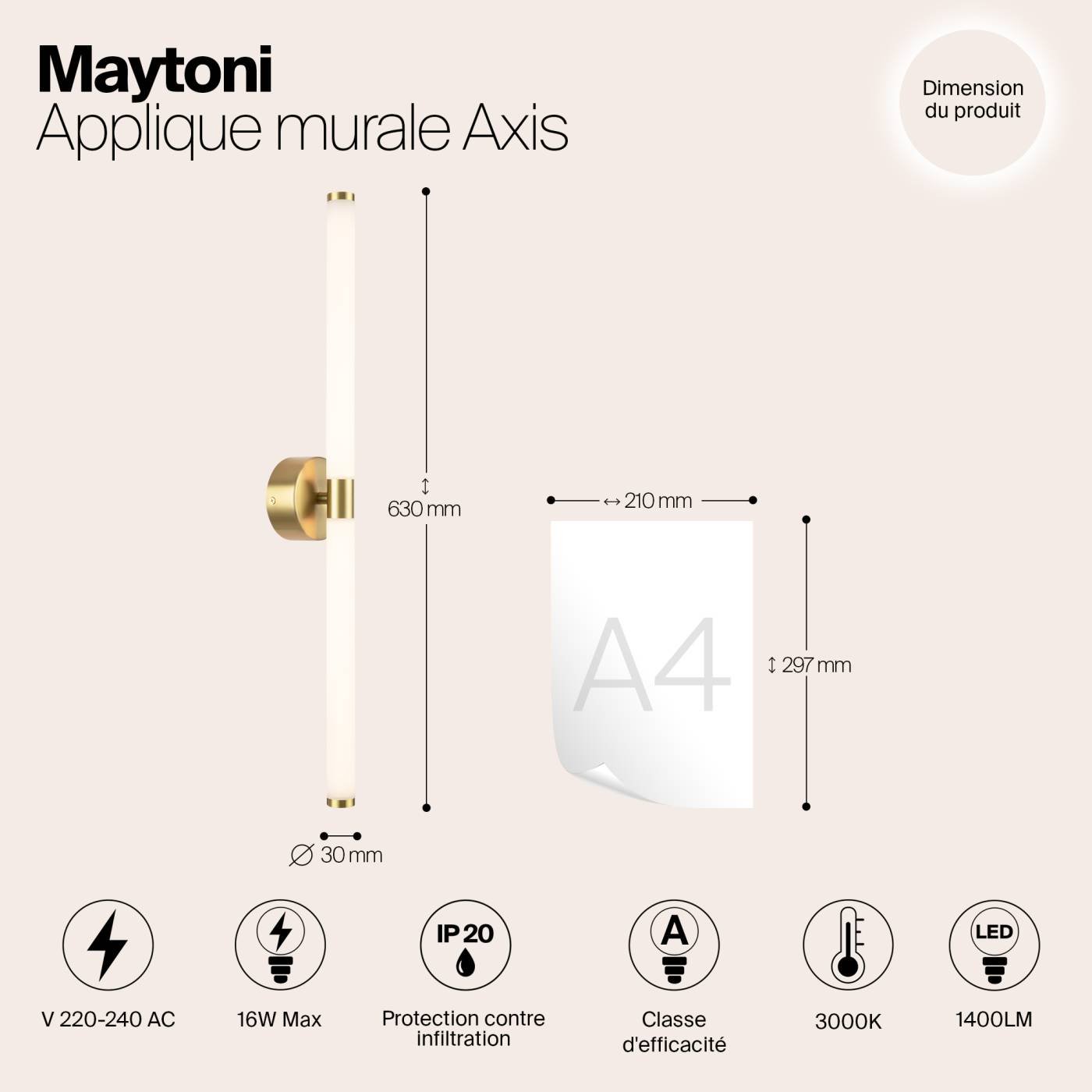 Настенный светильник Maytoni Axis MOD106WL-L16G3K