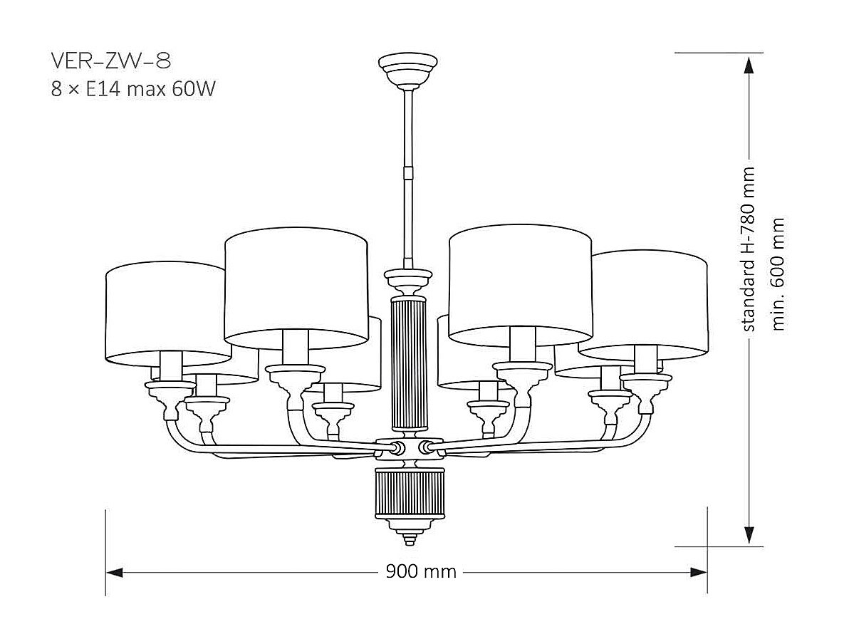 Люстра на штанге Kutek Verde VER-ZW-8(N)