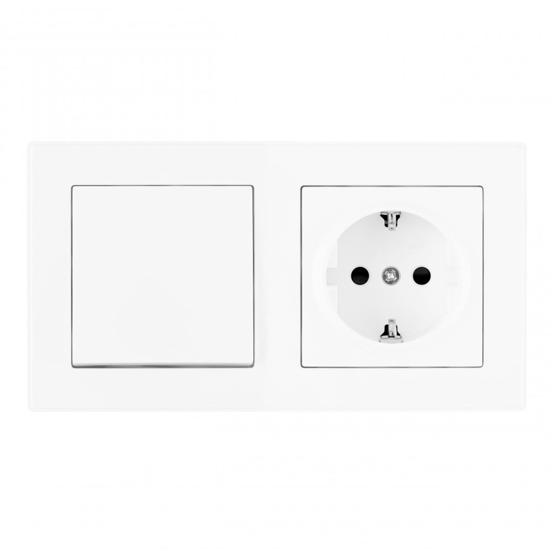 SET06-2-30-1-40-1 White Выключатель одноклавишный с розеткой с заземлением и шторками Arte Milano Set06-2 SET06-2-30-1-40-1 White