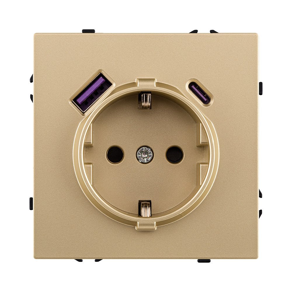 EC-016GD Розетка штепсельная SCHUKO 16A/250 В с USB A+C 20W, золотой Kollinger Eclipse EC-016GD