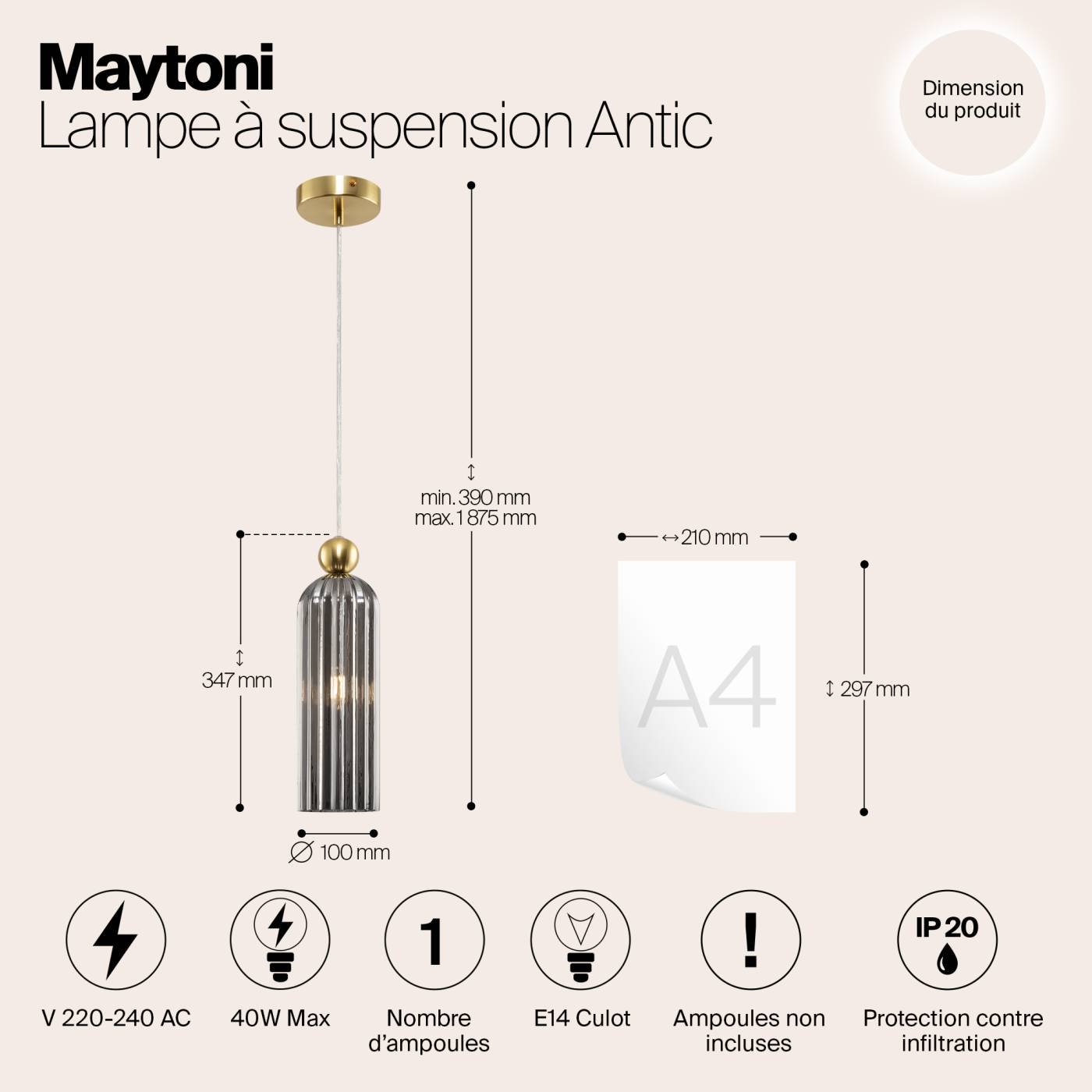Светильник подвесной Maytoni Antic MOD302PL-01GR