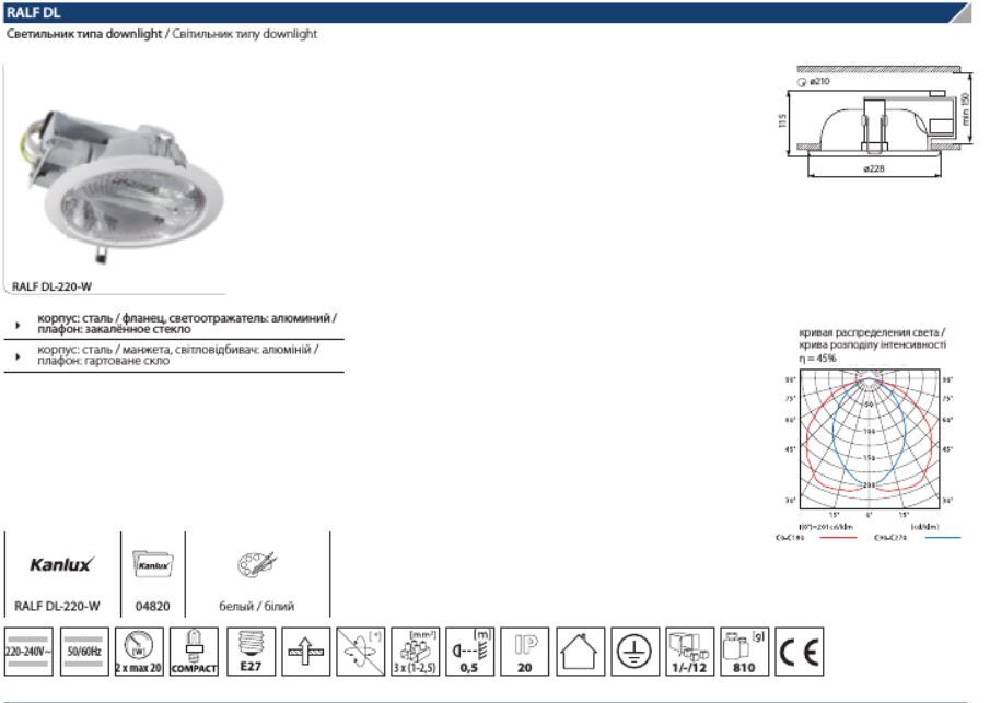 Встраиваемый светильник Kanlux Ralf 4820