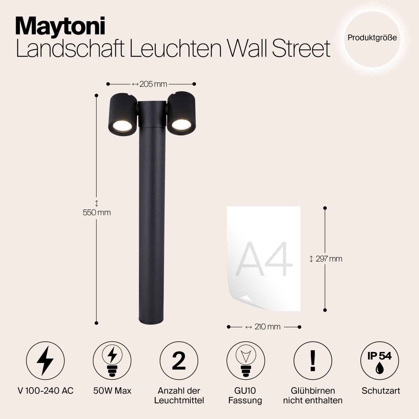 O010FL-02B Уличный наземный светильник Maytoni Wall Street O010FL-02B