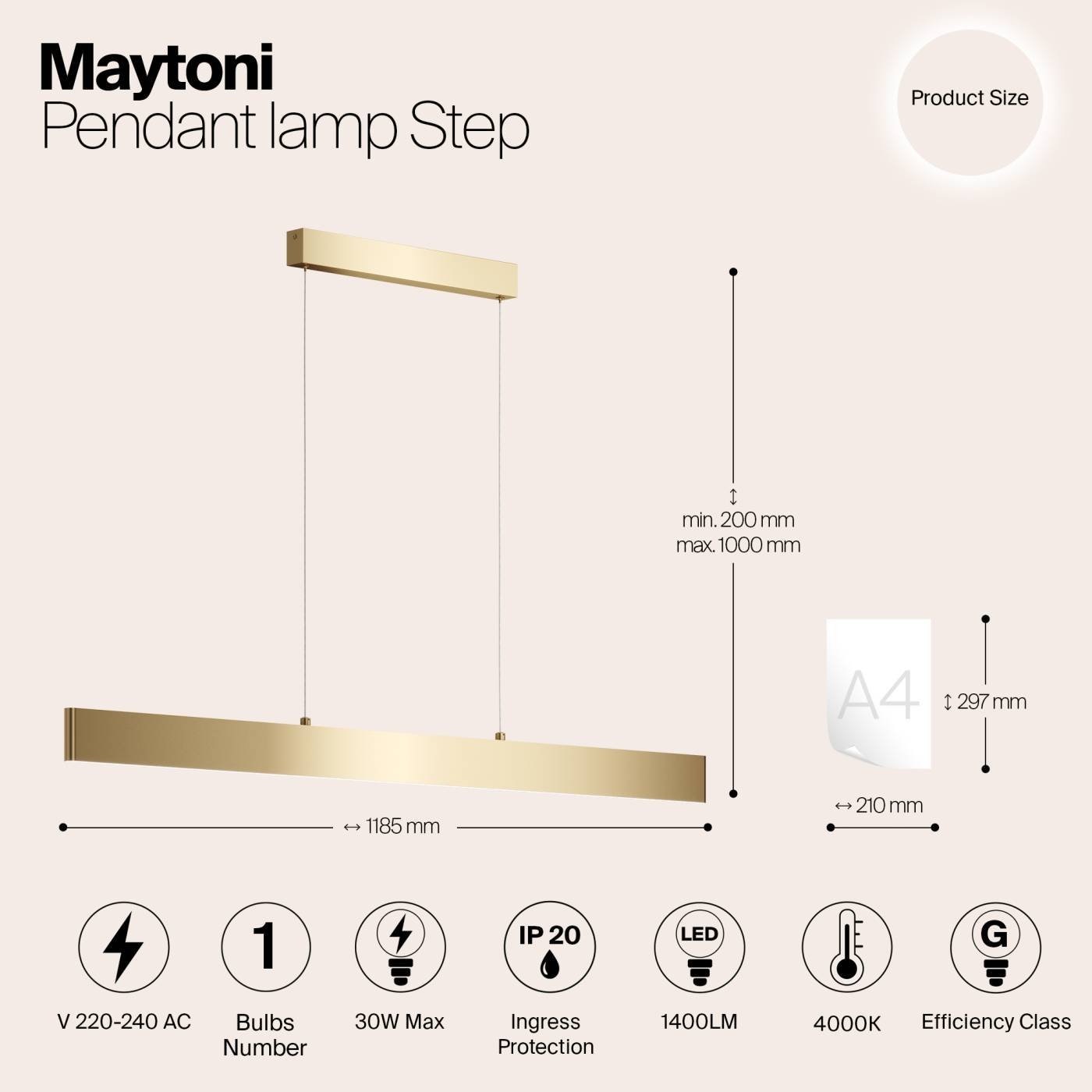 Светильник подвесной Maytoni Step P010PL-L30G4K