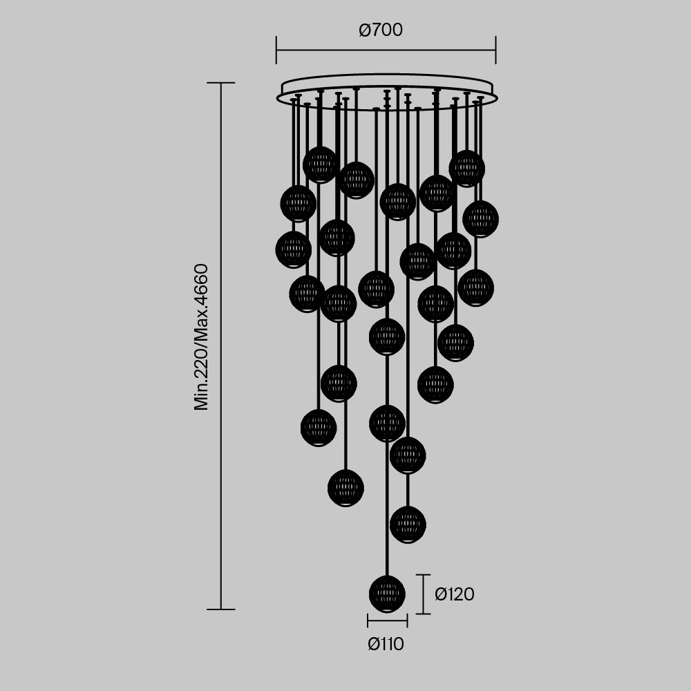 Люстра каскадная Maytoni Sapphire MOD293PL-L140BS3K