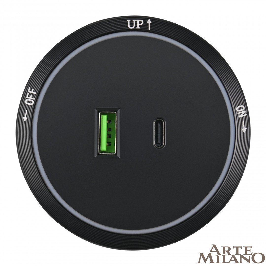 Трековая розетка Arte Milano Am-track-sockets 380066TS LED/USB-Type-C Black