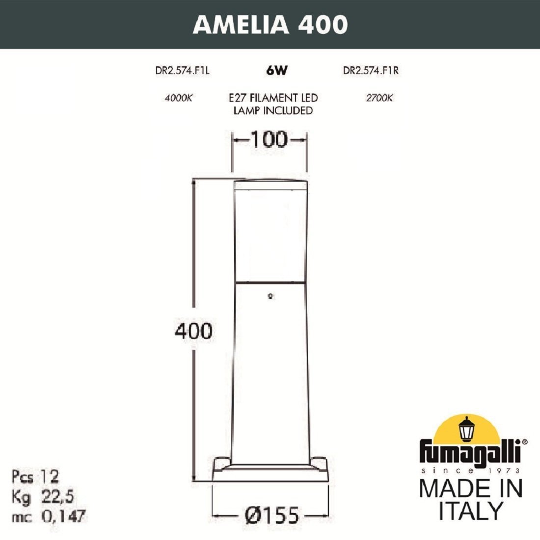 DR2.574.000.WYE27 Наземный фонарь Amelia Fumagalli DR2.574.000.WYE27