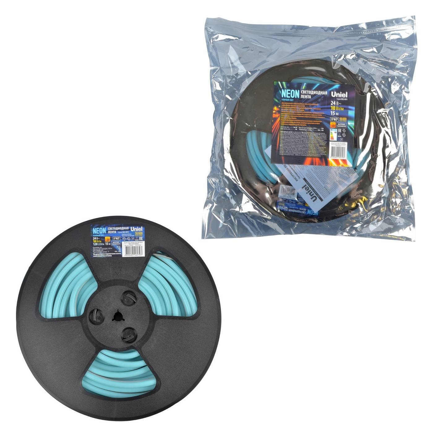 ULS-N11-2835-120LED/m-8mm-IP67-DC24V-10W/m-15M-LIGHTBLUE катушка в герметичной упаковке Светодиодный шнур Uniel ULS-N11-2835-120LED/m-8mm-IP67-DC24V-10W/m-15M-LIGHTBLUE катушка в герметичной упаковке