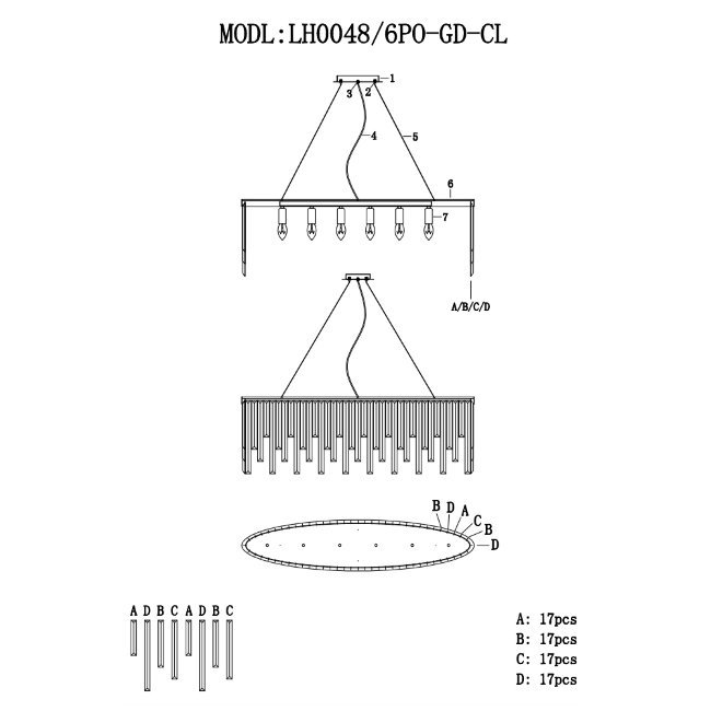 Подвесная люстра Lumien Hall Dzhillian LH0048/6PO-GD-CL