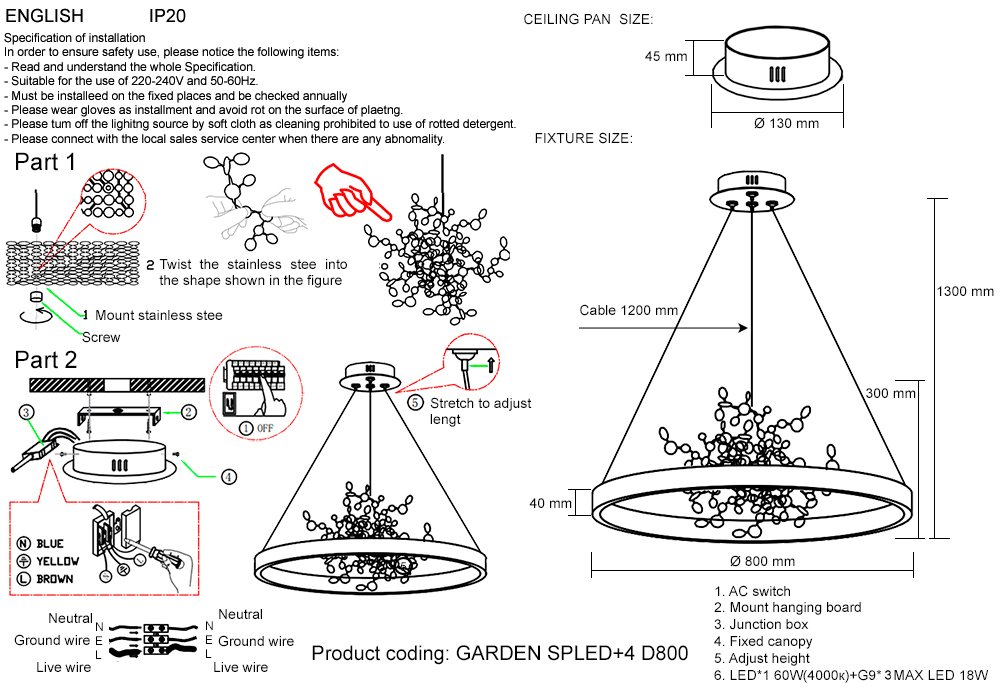Подвесная люстра Crystal Lux Garden GARDEN SPLED+4 D800 CHROME