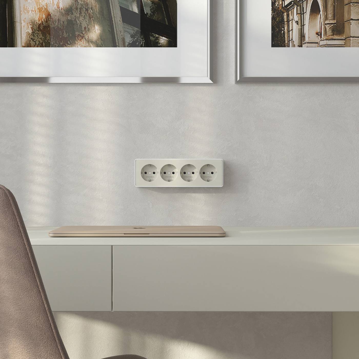 Розетка Werkel Накладные механизмы Gallant слоновая кость W5072204/ Розетка четверная с заземлением и шторками Gallant (слоновая кость)