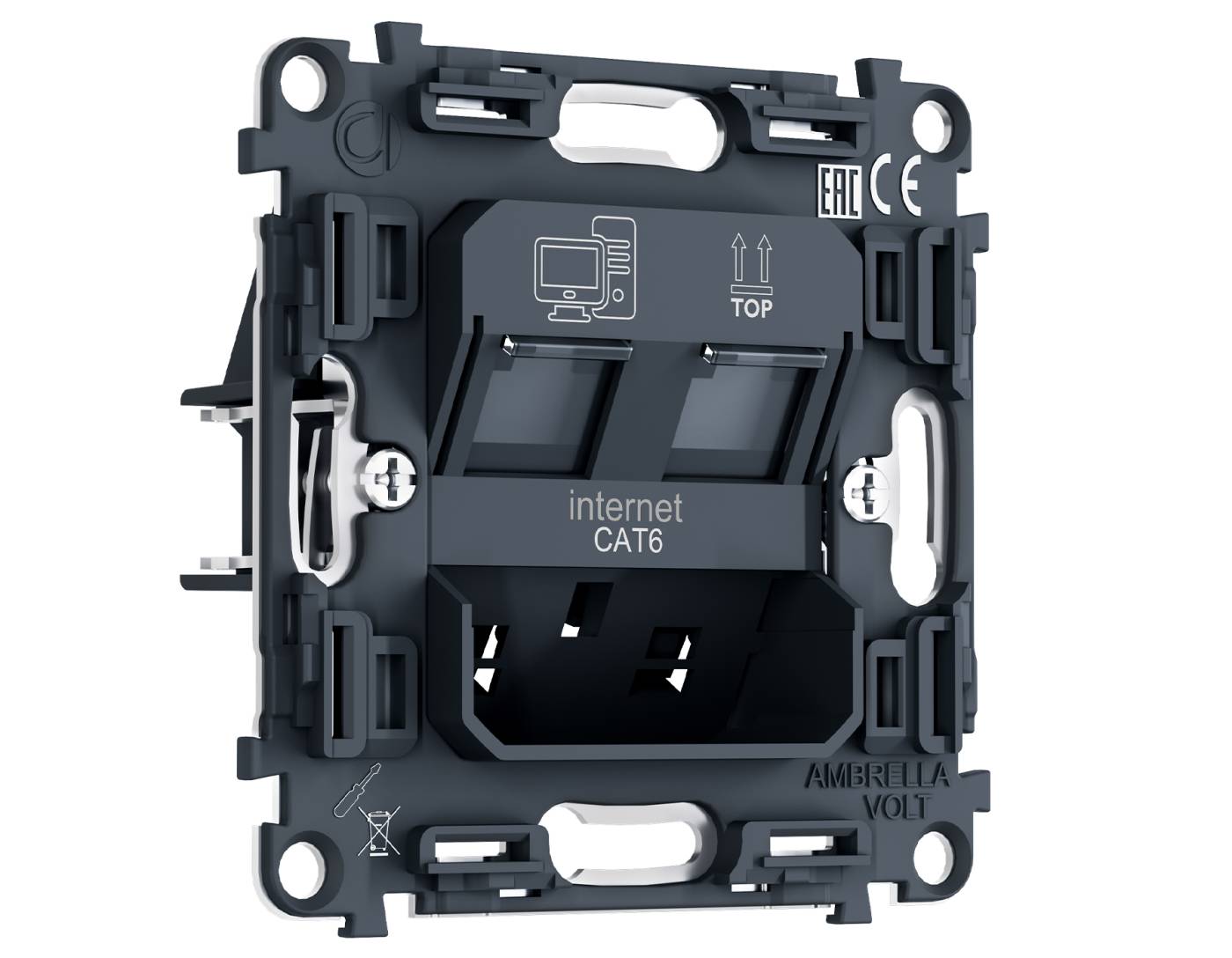 PR189 Механизм компьютерной двойной розетки RJ-45 (8P8C) CAT6 с автоматической защитной шторкой QUANT PRO