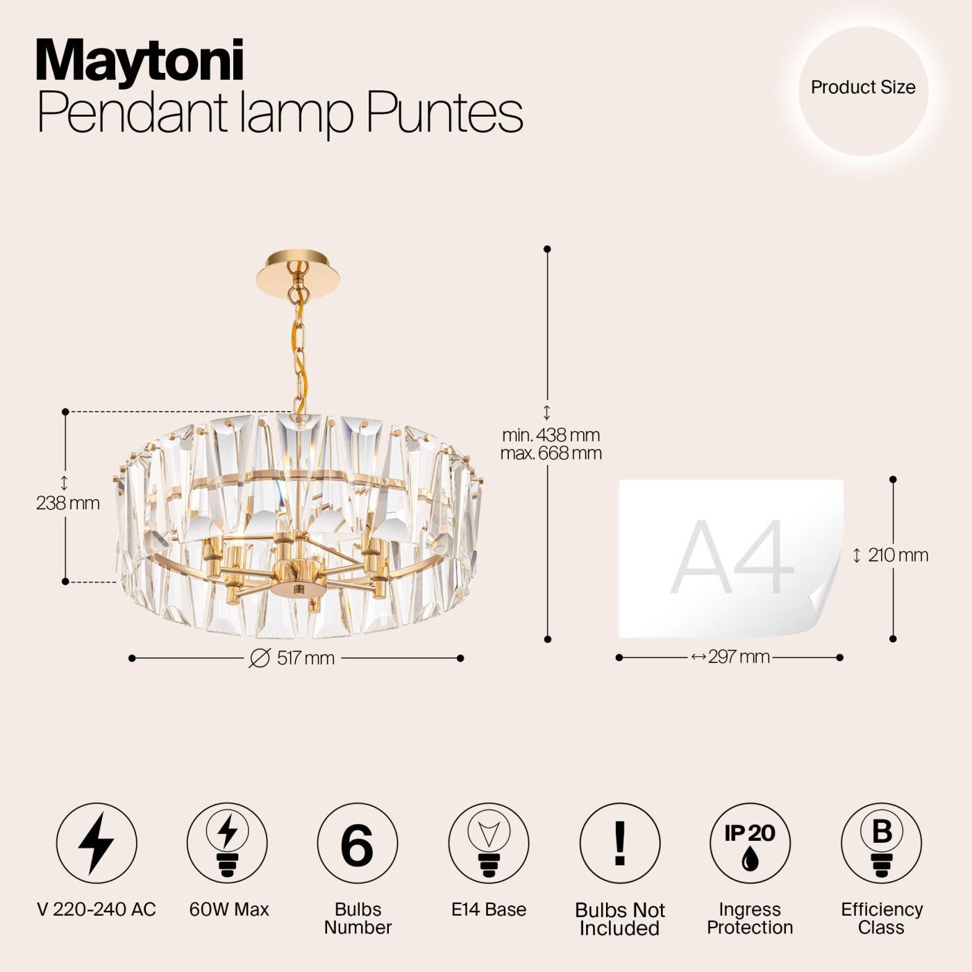 MOD043PL-06G Подвесная хрустальная люстра Puntes Maytoni MOD043PL-06G