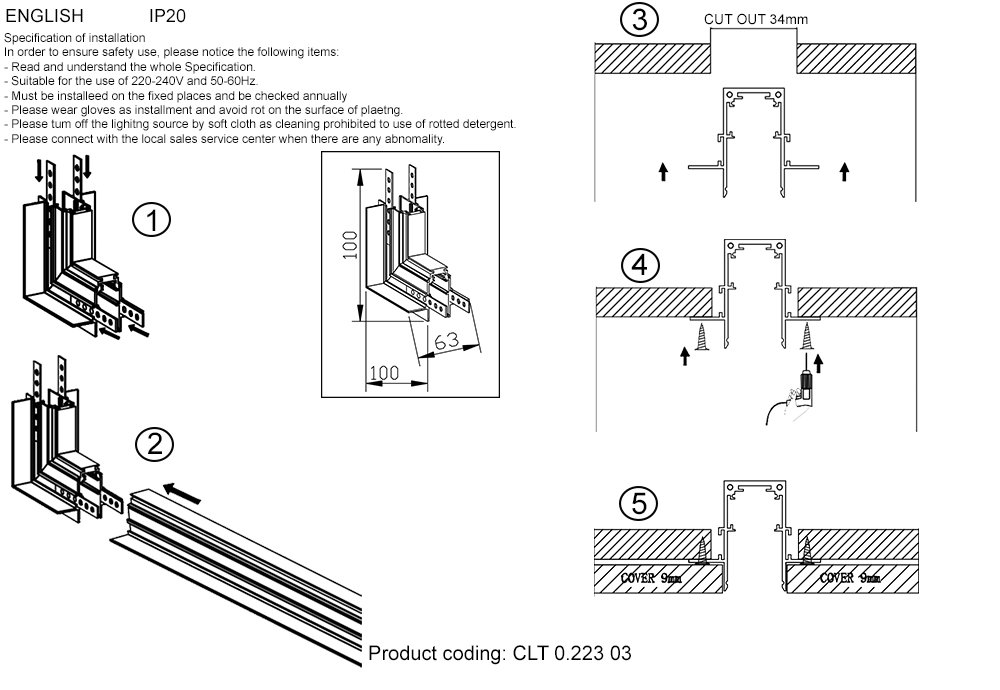 Внешний соединитель угловой для встраиваемого магнитного шинопровода Crystal Lux CLT 0.113 CLT 0.223 03 BL