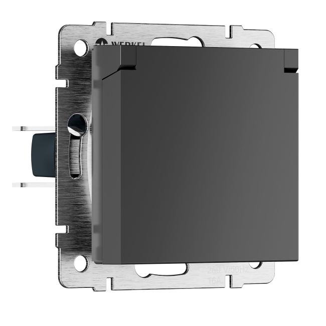 W1171264/ Розетка влагозащ. с зазем. с защит. крышкой и шторками N (графит матовый) Розетка Werkel Встраиваемые механизмы графит матовый W1171264/ Розетка влагозащ. с зазем. с защит. крышкой и шторками N (графит матовый)