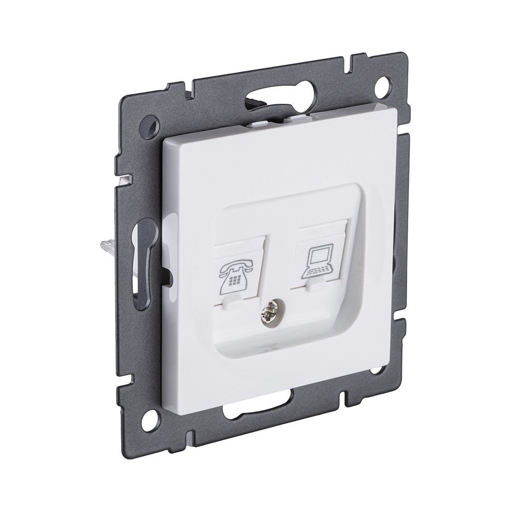 Розетка двойная RJ11 + RJ45 Cat.6, белый Kollinger REA-011WH для Aspekt, Eleganz, Reflex