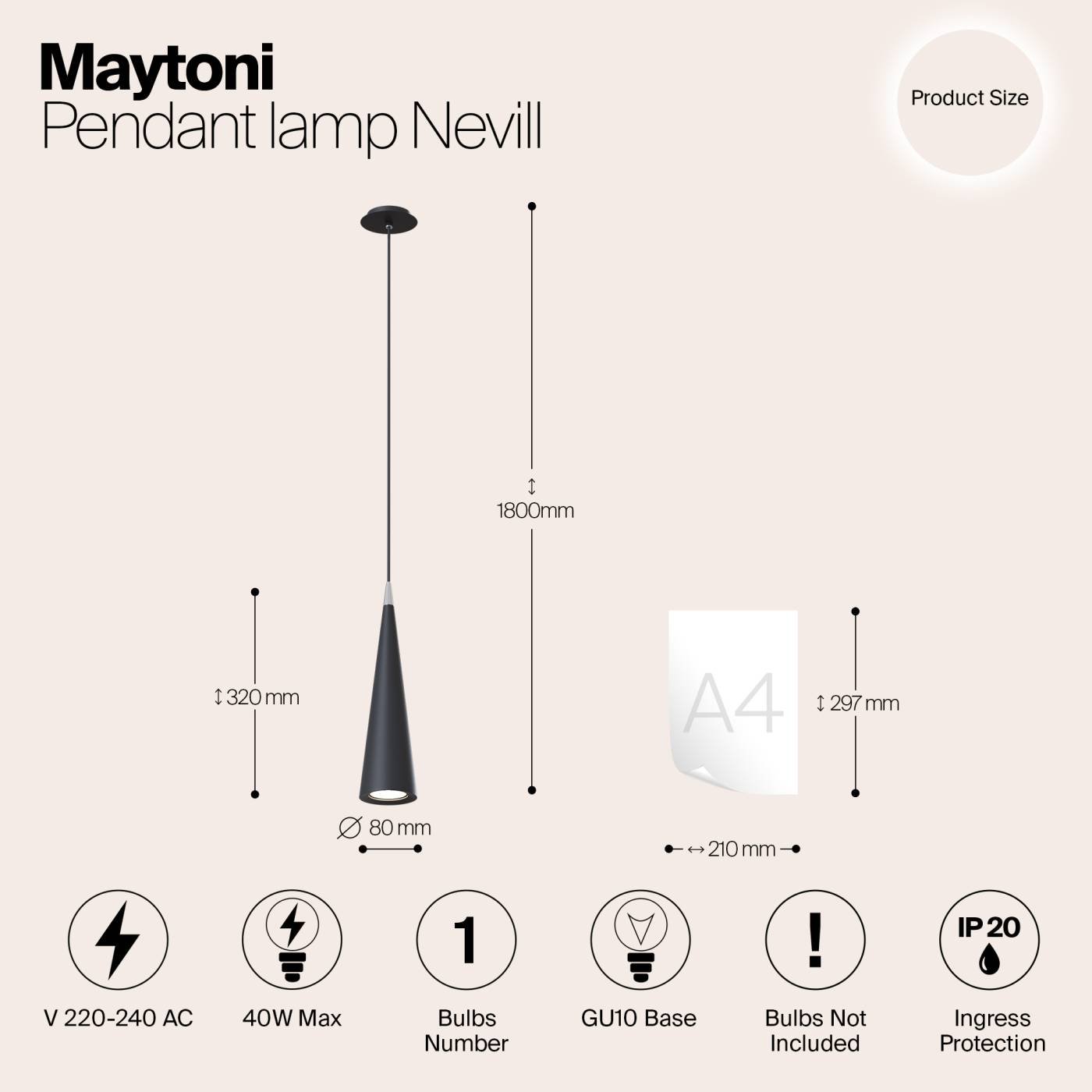 P318PL-01B Светильник подвесной Maytoni Nevill P318PL-01B