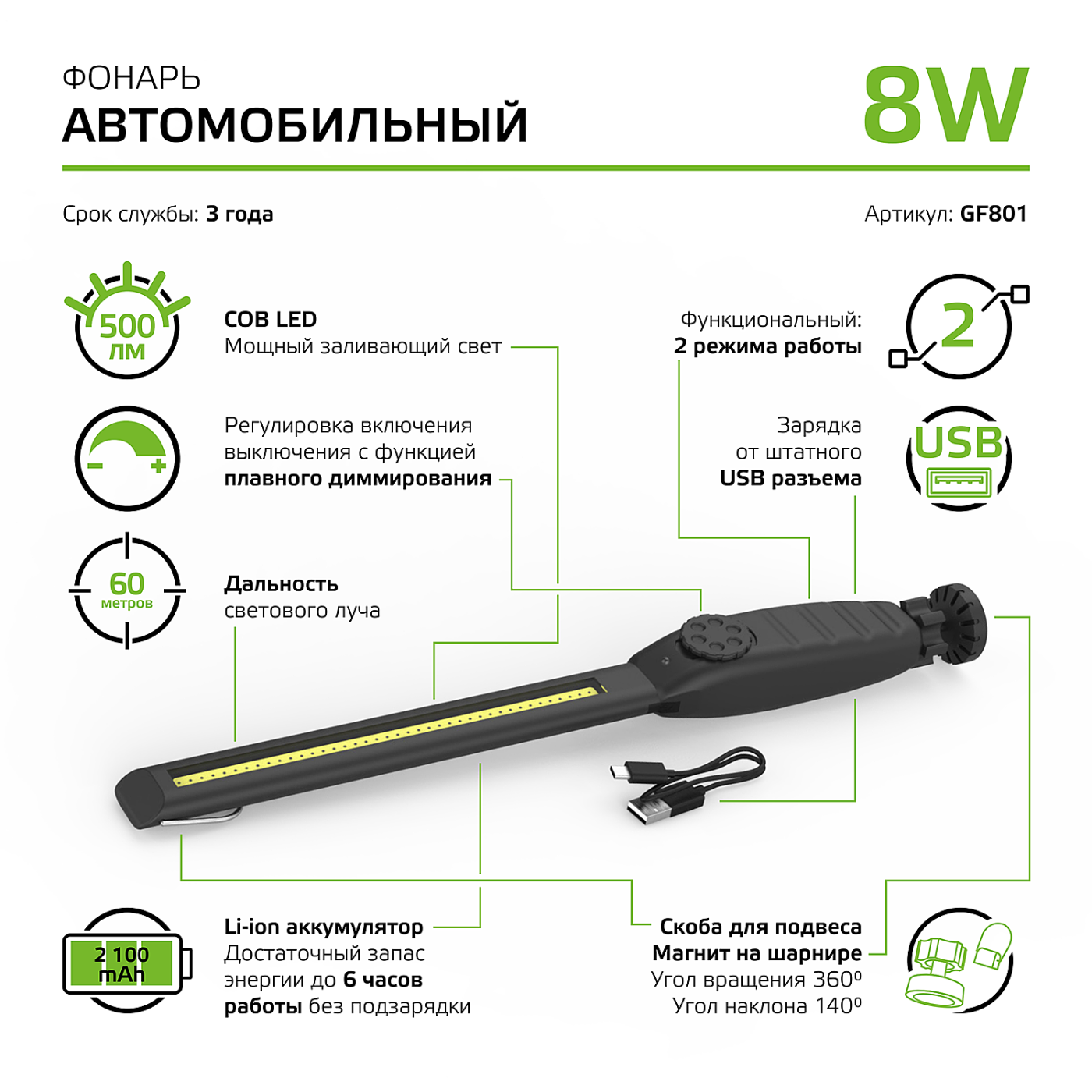 Фонарик Gauss Auto GF801