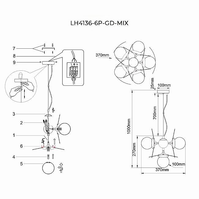 LH4136/6P-GD-MIX Подвесная люстра Lumien Hall Ilmari LH4136/6P-GD-MIX