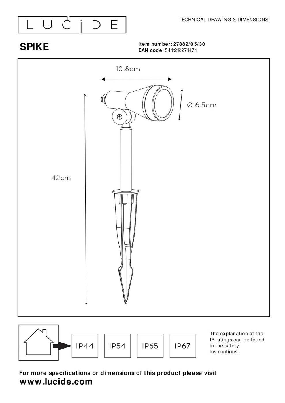 27882/05/30 Грунтовый светильник Lucide Spike 27882/05/30
