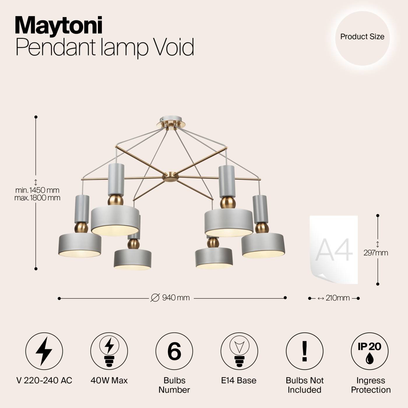 MOD030PL-06GR Подвесная люстра Maytoni Void MOD030PL-06GR