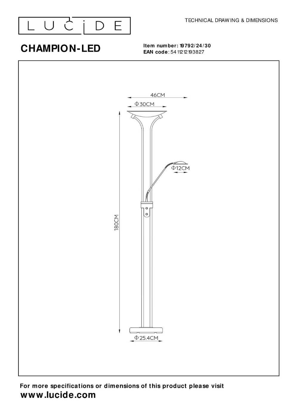 19792/24/30 Торшер Lucide Champion-Led 19792/24/30