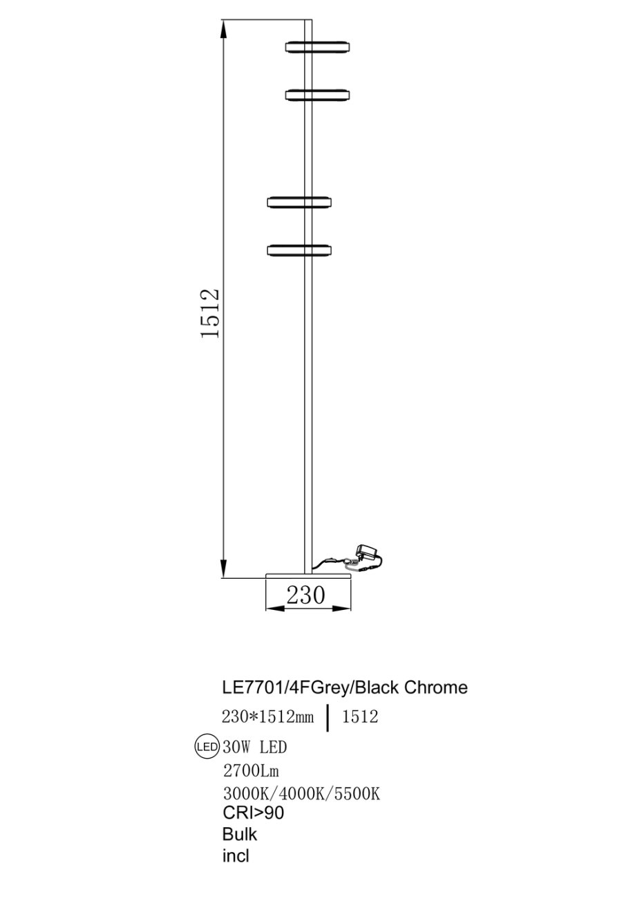LE7701/4F Grey/Black Chrome Торшер LEON Theona LE7701/4F Grey/Black Chrome