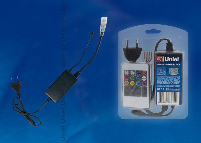 Контроллер с пультом ДУ для управления светодиодными многоцветными RGB лентами ULS-5050 сетевого напряжения 220В Uniel ULC-N20-RGB BLACK
