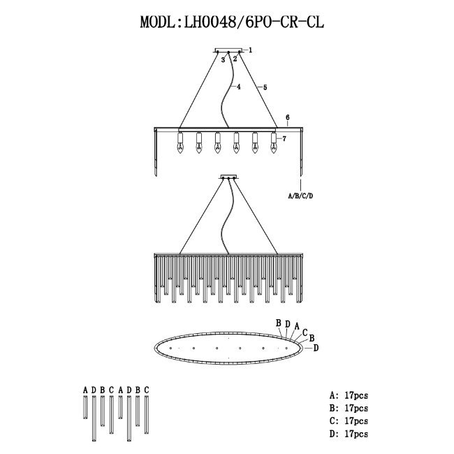 Подвесная люстра Lumien Hall Dzhillian LH0048/6PO-CR-CL