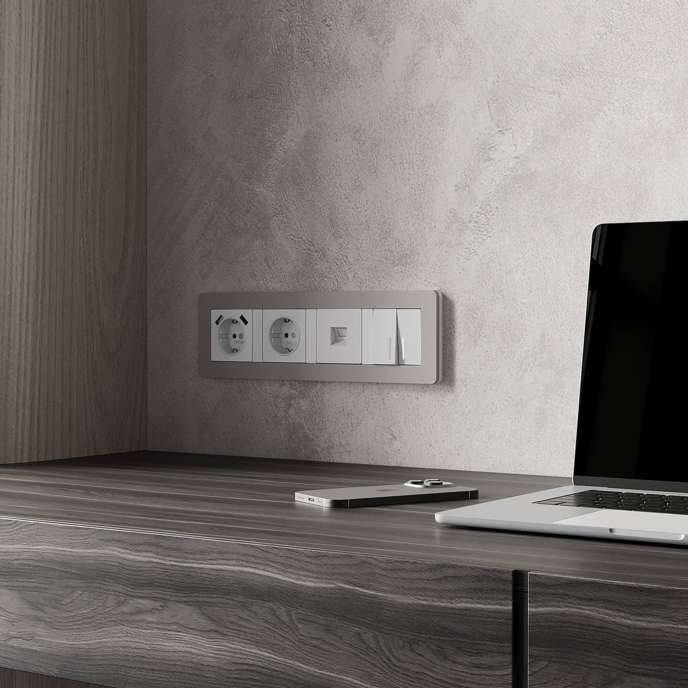 Рамка Werkel Split дымчатый/белый, soft-touch W0043067/ Рамка на 4 поста Split (дымчатый/белый, soft-touch)