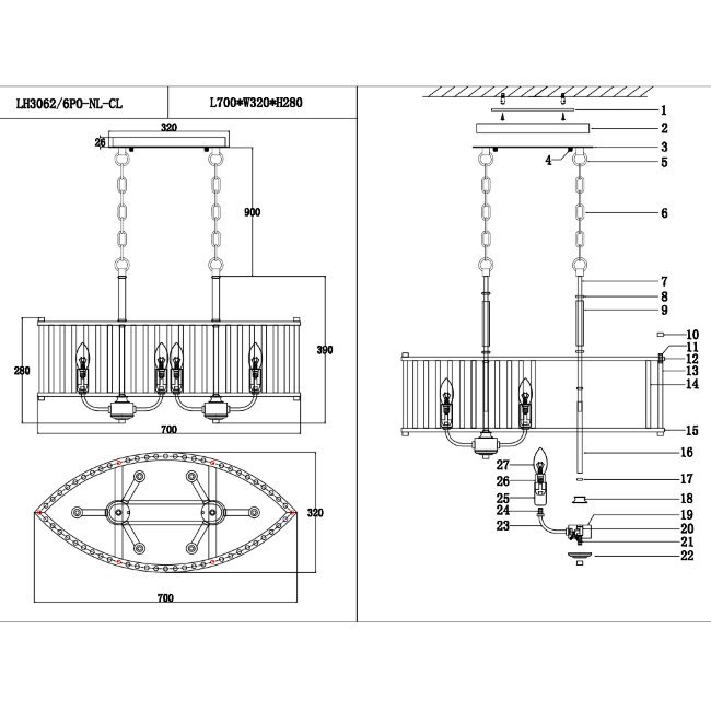 LH3062/6PO-NL-CL Подвесная люстра Lumien Hall Lenora LH3062/6PO-NL-CL