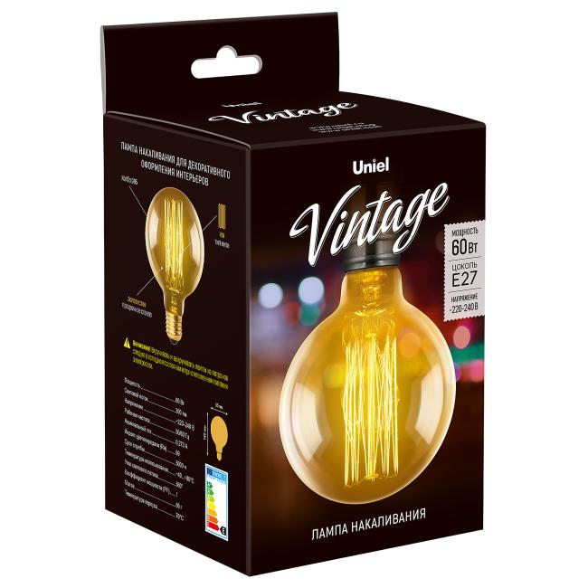 IL-V-G95-60/GOLDEN/E27 VW01 Ретро лампа Uniel Vintage серия Лампы накаливания IL-V-G95-60/GOLDEN/E27 VW01