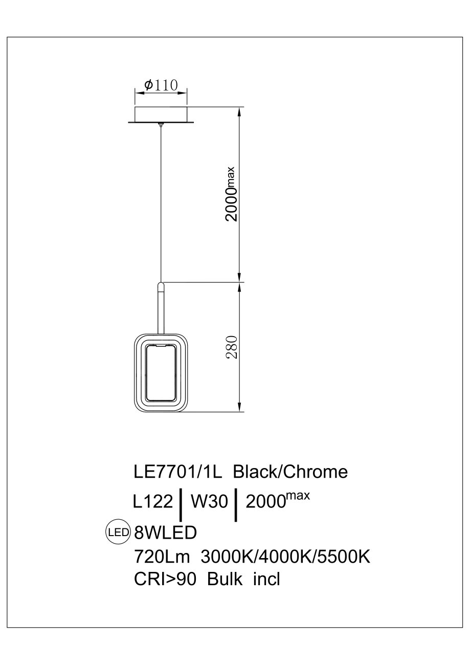 Светильник подвесной LEON Theona LE7701/1L Black Chrome