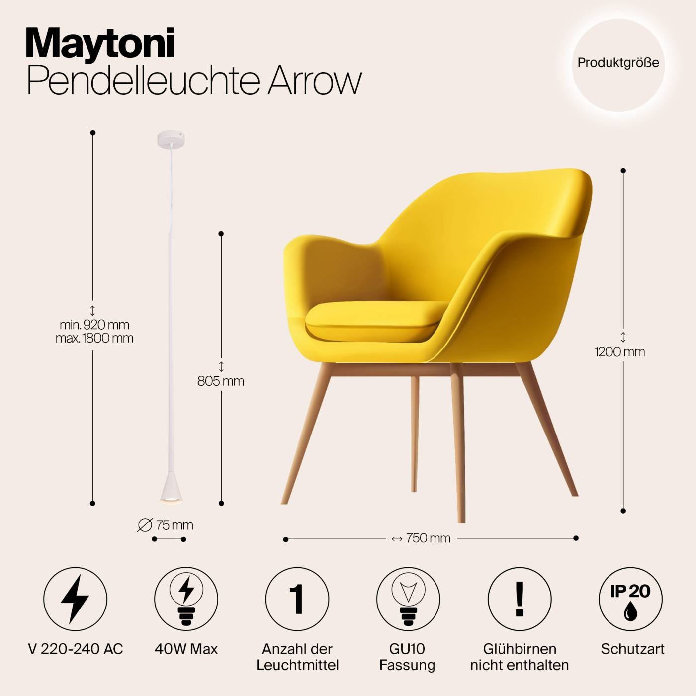 P064PL-01W Светильник подвесной Maytoni Arrow P064PL-01W