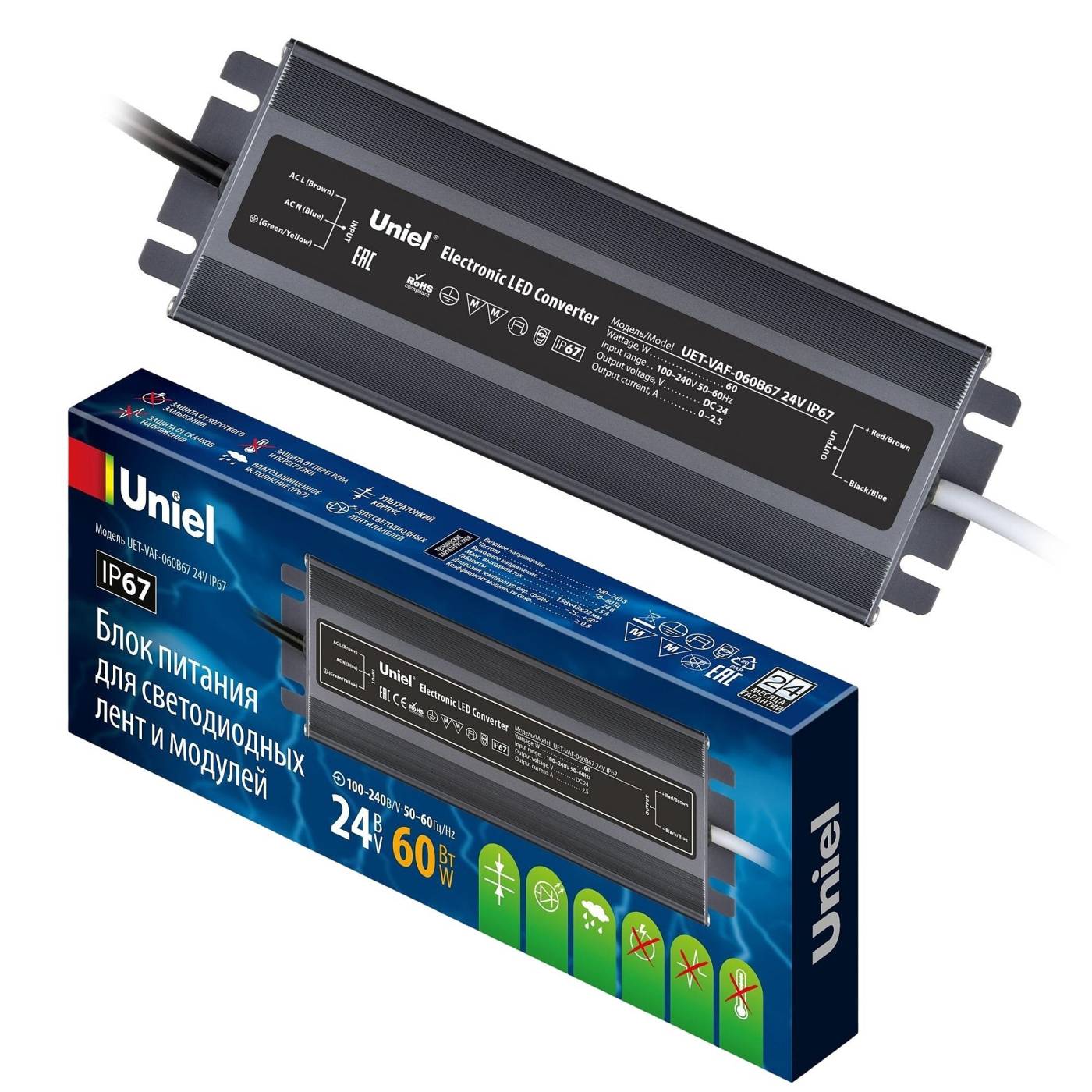 Драйвер для LED ленты Uniel UET-VAF-060B67 24V IP67