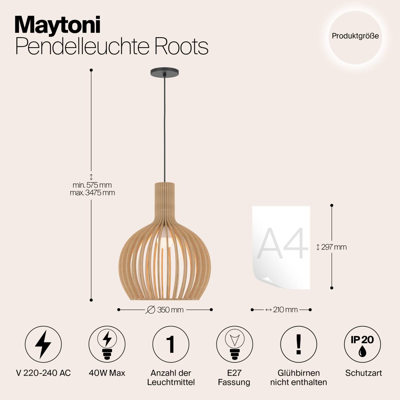 MOD194PL-01W Светильник подвесной Maytoni Roots MOD194PL-01W