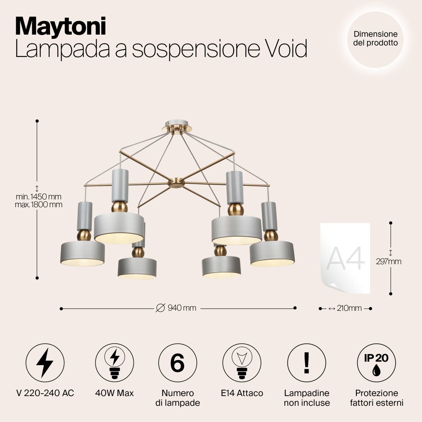 MOD030PL-06GR Подвесная люстра Maytoni Void MOD030PL-06GR