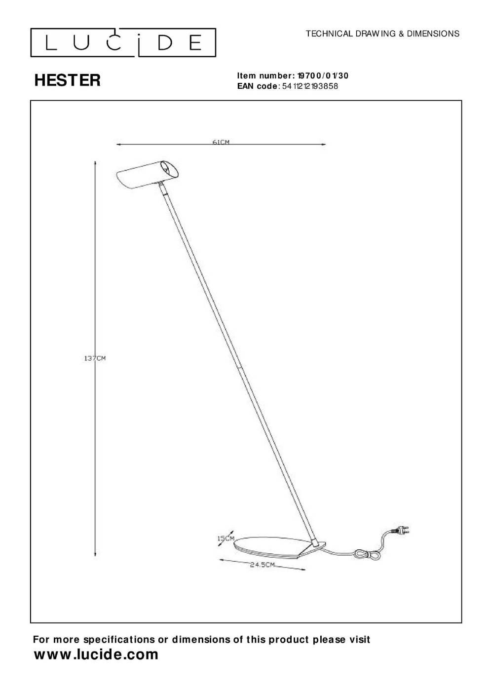 19700/01/30 Торшер наклонный Hester 19700/01/30 Lucide