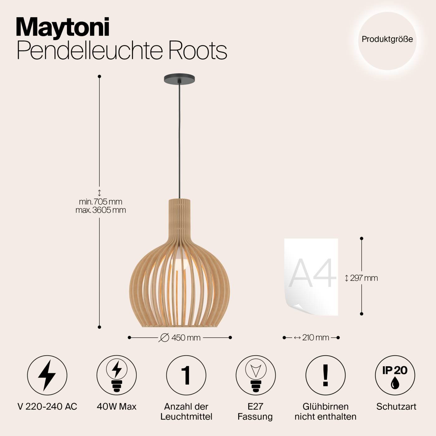 Светильник подвесной Maytoni Roots MOD194PL-01W1