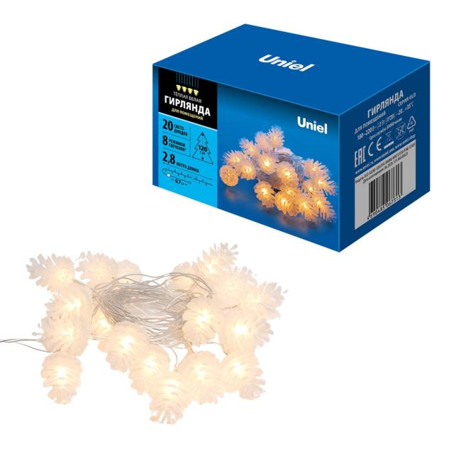 ULD-S0280-020/DTA WARM WHITE IP20 PINE CONES Гирлянда Uniel ULD-S0280-020/DTA WARM WHITE IP20 PINE CONES