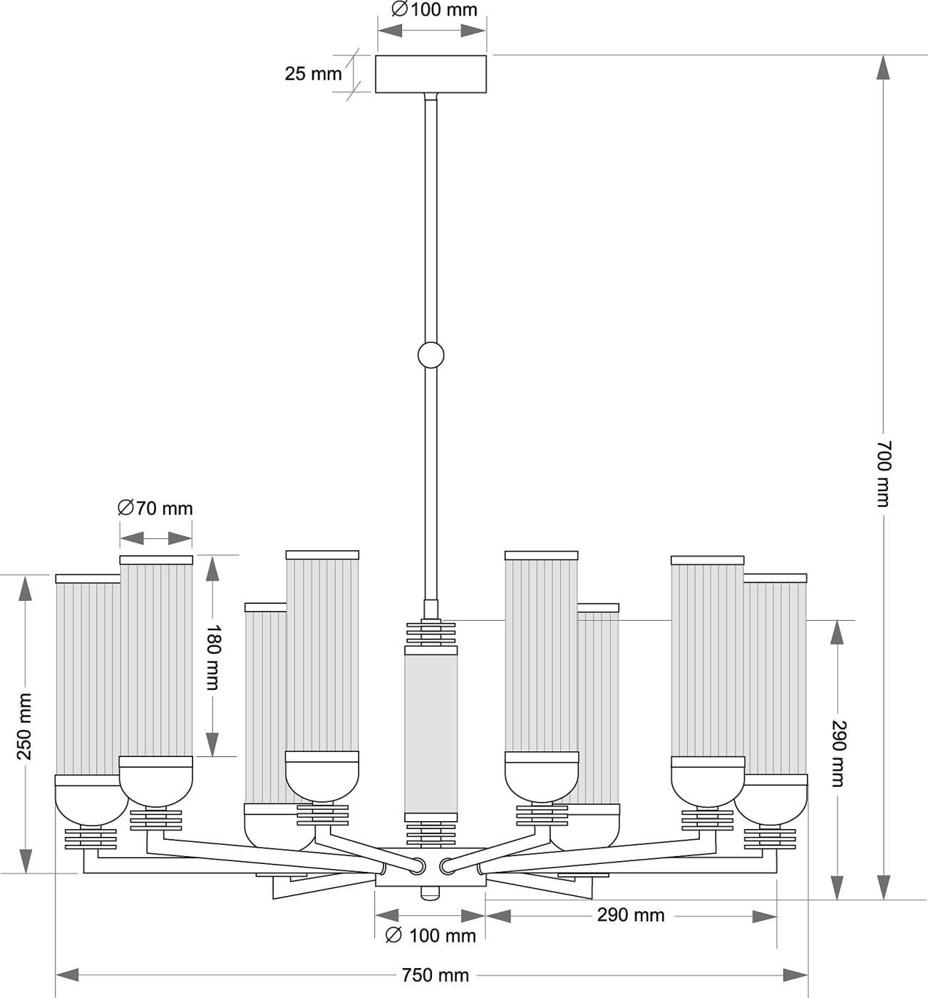 Люстра на штанге Kutek Izano IZA-ZW-8(ZM/5)B